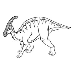 Hadrosaurus dinosaur cartoon linear sketch for coloring book isolated on white background. Vector illustration