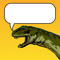 Comic style drawing of a talking dinosaur head with empty space for your text. Square illustration for internet post and social network. Vector clipart