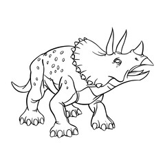 Triceratops dinosaur cartoon linear sketch for coloring book isolated on white background. Vector illustration