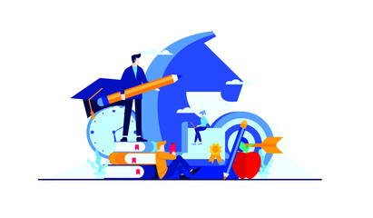 business management education with mini people flat illustration
