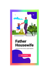 young father playing with little daughter parenting fatherhood concept dad spending time with his kid full length copy space vertical vector illustration