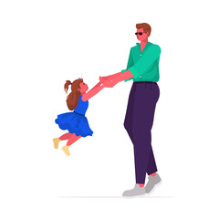 young father playing with little daughter parenting fatherhood concept dad spending time with his kid full length vector illustration