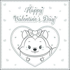 happy valentines day cute squirrel drawing post card big heart sketch for coloring