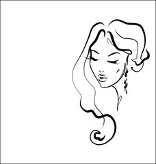 VECTOR Background with a
stylish  original hand-drawn graphics portrait  with beautiful young attractive girl 