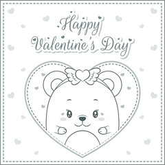 happy valentines day cute baby teddy bear drawing post card big heart sketch for coloring