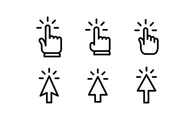 Clicking icons collections. Hand and arrow click icon. Cursor set.