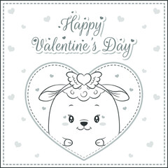 happy valentines day cute baby animal sheep drawing  in big heart sketch for coloring