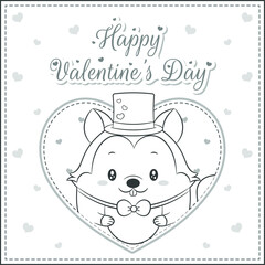 happy valentines day cute squirrel drawing post card big heart sketch for coloring