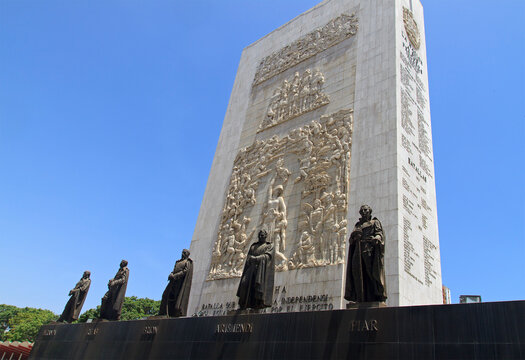 CARACAS, VENEZUELA-MAY 17, 2015: Statues of important Venezuela's independence heroes are seen at the Monumento a Los Proceres. This important monument was built in the 1940s.