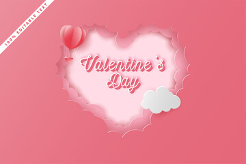 happy valentine's day banners sale promotion and discount, realistic and paper art style with editable text effect. Premium Vector