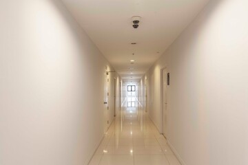Long corridor between rooms at modern condominiums