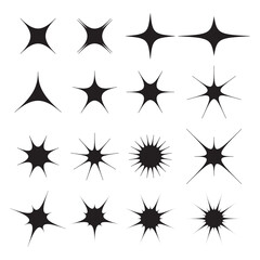 Obraz premium Black sparkles symbols set of stars icon.Decoration twinkle, shiny flash. Glowing light effect stars and bursts collection.Vector illustration.Eps10