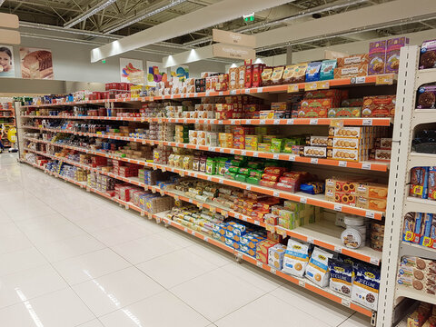super market inside shelves in xmas