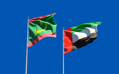 Flags of Mauritania and UAE Arab Emirates.