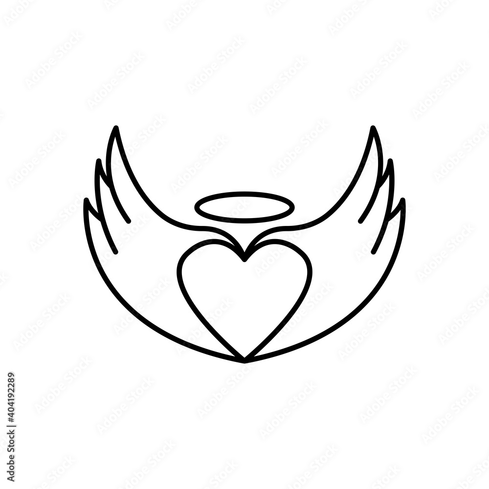 Poster heart line icon with angel wing. simple design editable. design template vector
