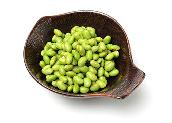 Green soy beans on white background 