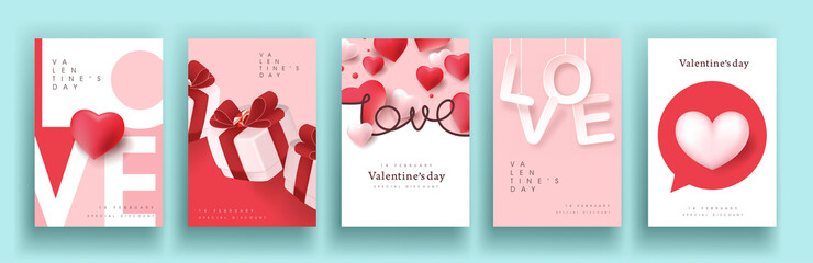  Set of Valentine's day sale poster or banner backgroud.