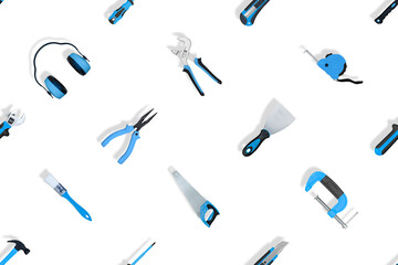 Tools seamless pattern. Various construction tools on a white background.