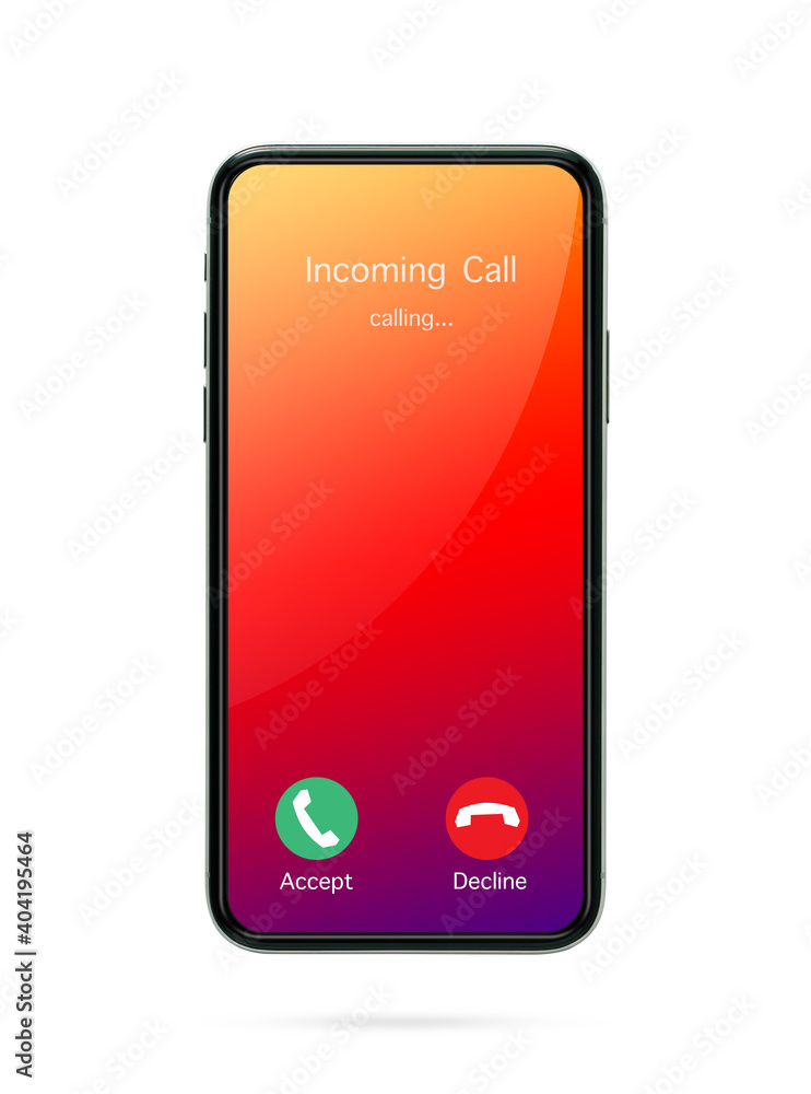 Poster incoming call phone screen interface. slide to answer, accept button, decline button. smartphone cal