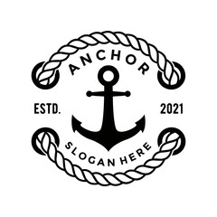 classic anchor retro logo design template, vintage style, vector illustration.
