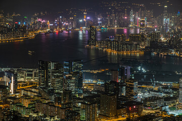 Fototapeta premium Victoria Harbour as seen from the top of Kowloon peak