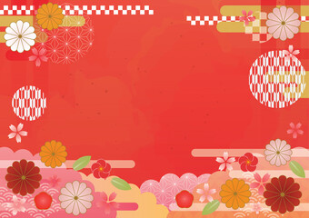 ピンク色の和柄イラスト背景 Wall Mural Wallpaper Murals いなみ