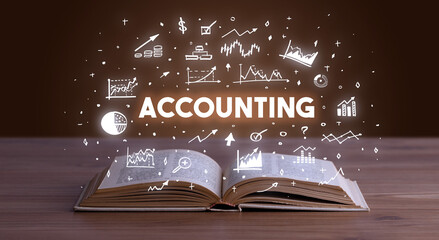 ACCOUNTING inscription coming out from an open book, business concept