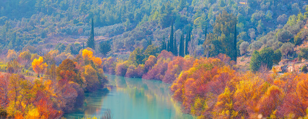 Colorful majestic Goksu river in national park with autumn forest - Mersin, Turkey