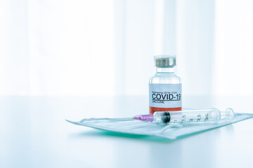 Coronavirus - 2019-nCoV or COVID-19 vaccine bottles for injection use only.