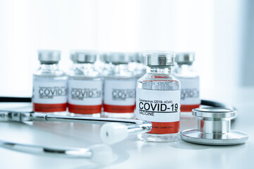 Coronavirus - 2019-nCoV or COVID-19 vaccine bottles for injection use only.