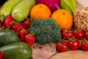 healthy, fresh, raw vegetables and fruits