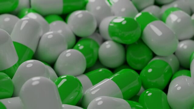 White and Green Medicine Capsules with 3D Rendering