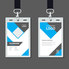 professional corporate id card template, clean blue id card design with geometric shape composition realistic mockup