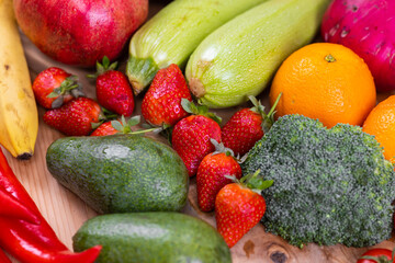 healthy, fresh, raw vegetables and fruits
