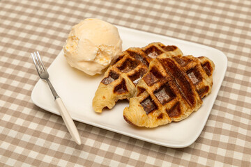 Sweet croiffle with a scoop of ice cream