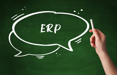 Hand drawing ERP abbreviation with white chalk on blackboard