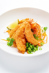 Fried Shrimps tempura with fresh salad