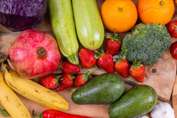 healthy, fresh, raw vegetables and fruits