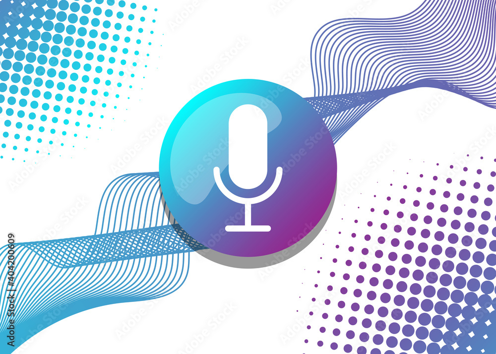 Poster voice recognition ai personal assistant modern technology visual concept microphone button icon on d