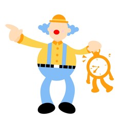 clown stress out for clock time deadline schedule cartoon doodle vector illustration flat design style