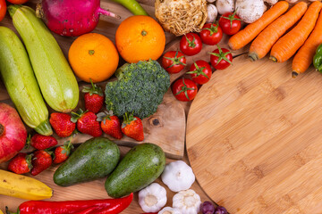 healthy, fresh, raw vegetables and fruits