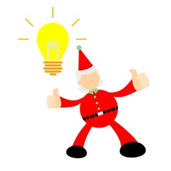 Fototapeta na wymiar christmas red santa claus with bright idea light bulb cartoon doodle flat design style vector illustration 