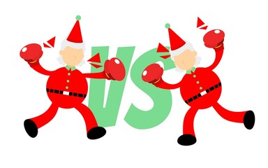 christmas red santa claus fight boxing competition cartoon flat design style vector illustration