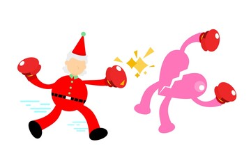 christmas red santa claus fight with broken love heart cartoon doodle flat design style vector illustration 