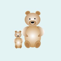 large and small brown bears isolated on a blue background, can be used for the design of cards for mother's day, valentine's day