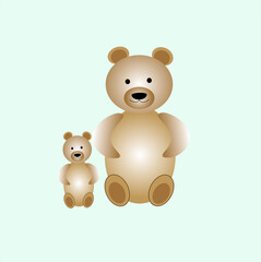 large and small brown bears isolated on a blue background, can be used for the design of cards for mother's day, valentine's day