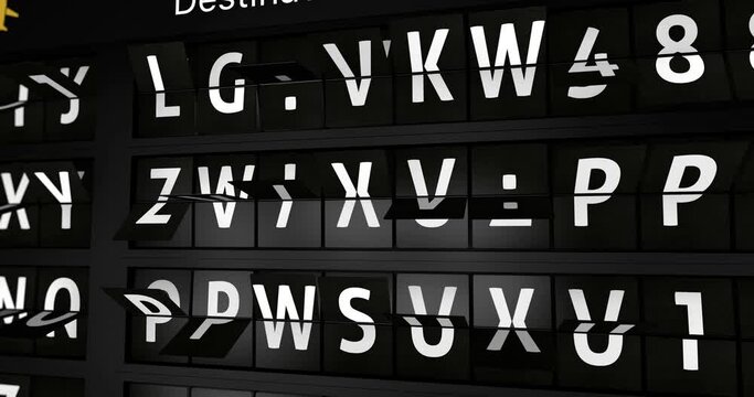 3D generated animation, analog flight information display board with the arrival city of Houston, 4 different animations