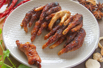 Dim Sum chicken feet close up. Chinese food.