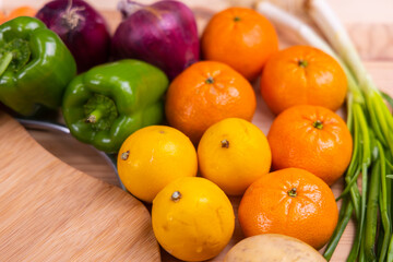 Fototapeta na wymiar healthy, fresh, raw vegetables and fruits
