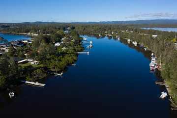 Aerial view of waterfront houses at Dora Creek, Lake Macquarie, Australia